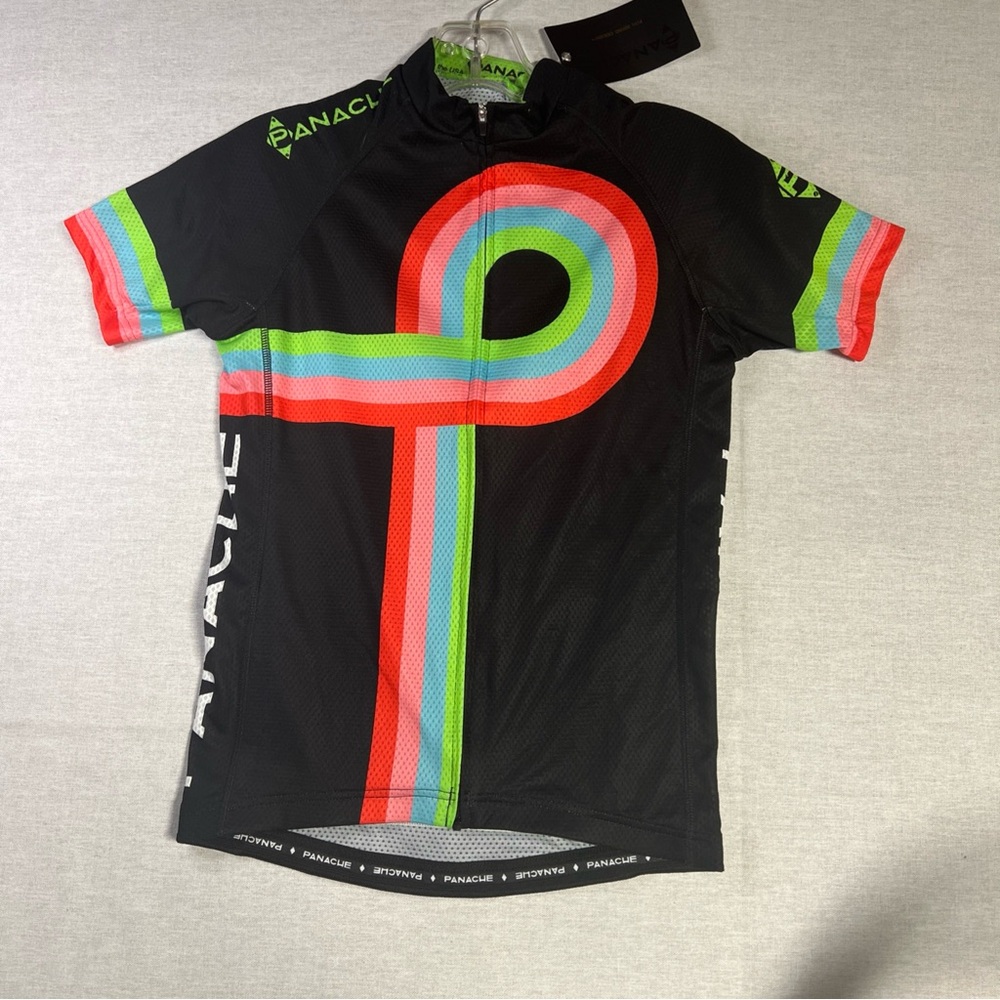 PANACHE Boulder Colorado Cycling Jersey XS Race Cut Bicycle Wt Blk Green Teal Pi - Picture 3 of 10